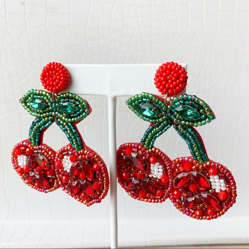 Jeweled Cherry Drop Earrings